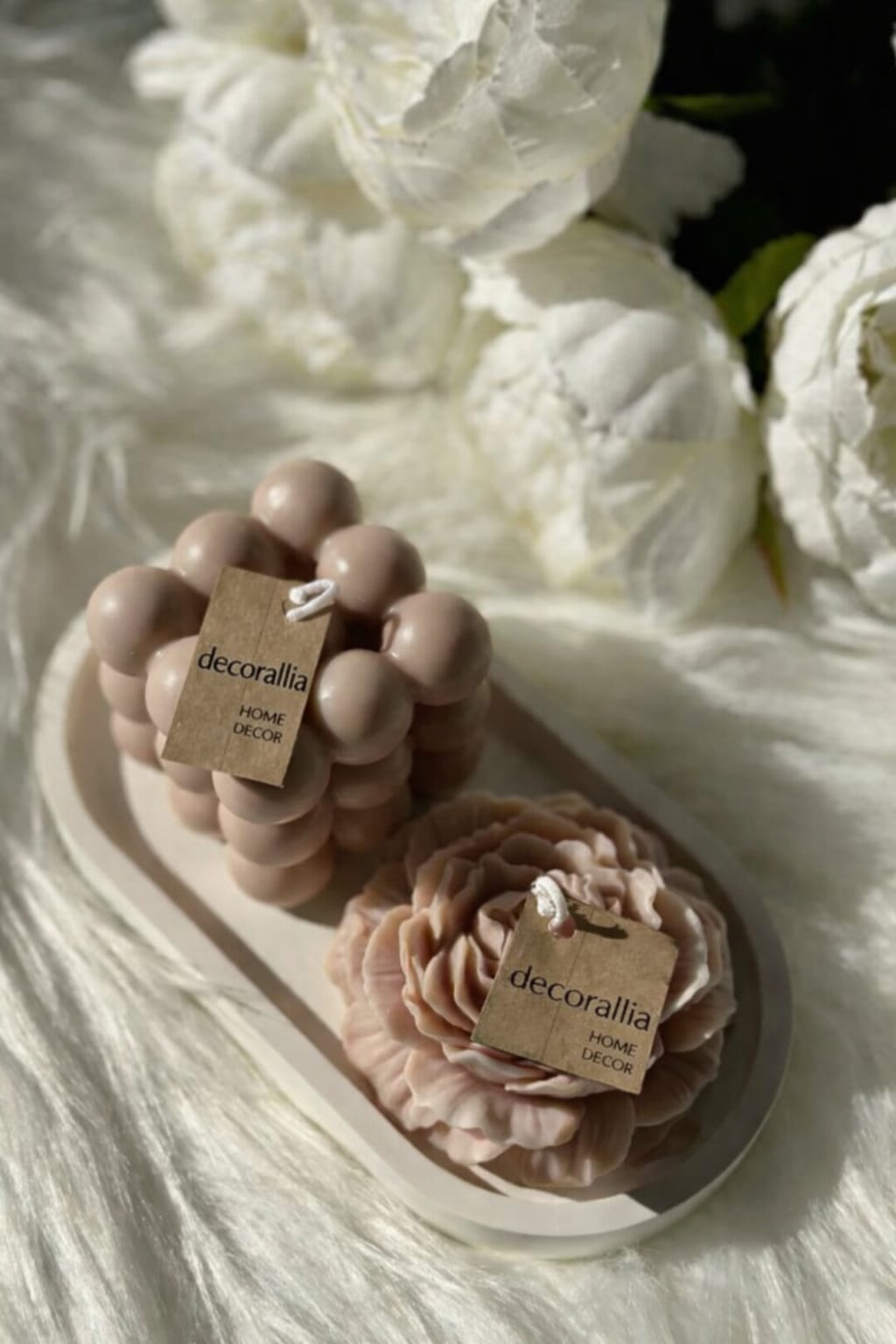 Decorallia Peony & Cube Candle Gift Set – Aesthetic Scented Duo Box